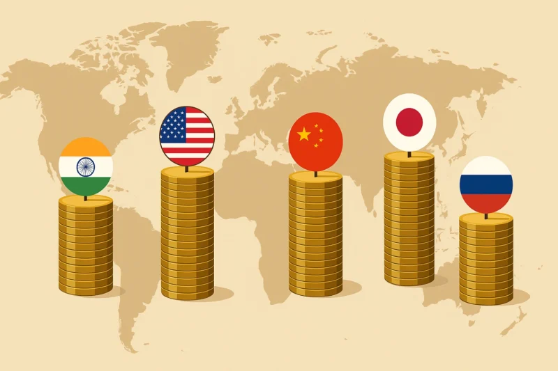 Global Debt in 2025: A Comparison between India, US, China, Japan & Russia, Debt to GDP Ration