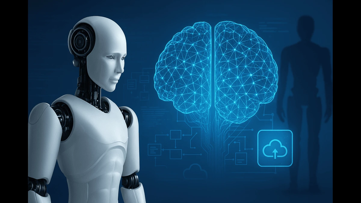 China’s RoboBrain 2.0: Open-Source AI for Humanoid Robots, Robotic humanoid operating with AI cognitive core in futuristic lab setting